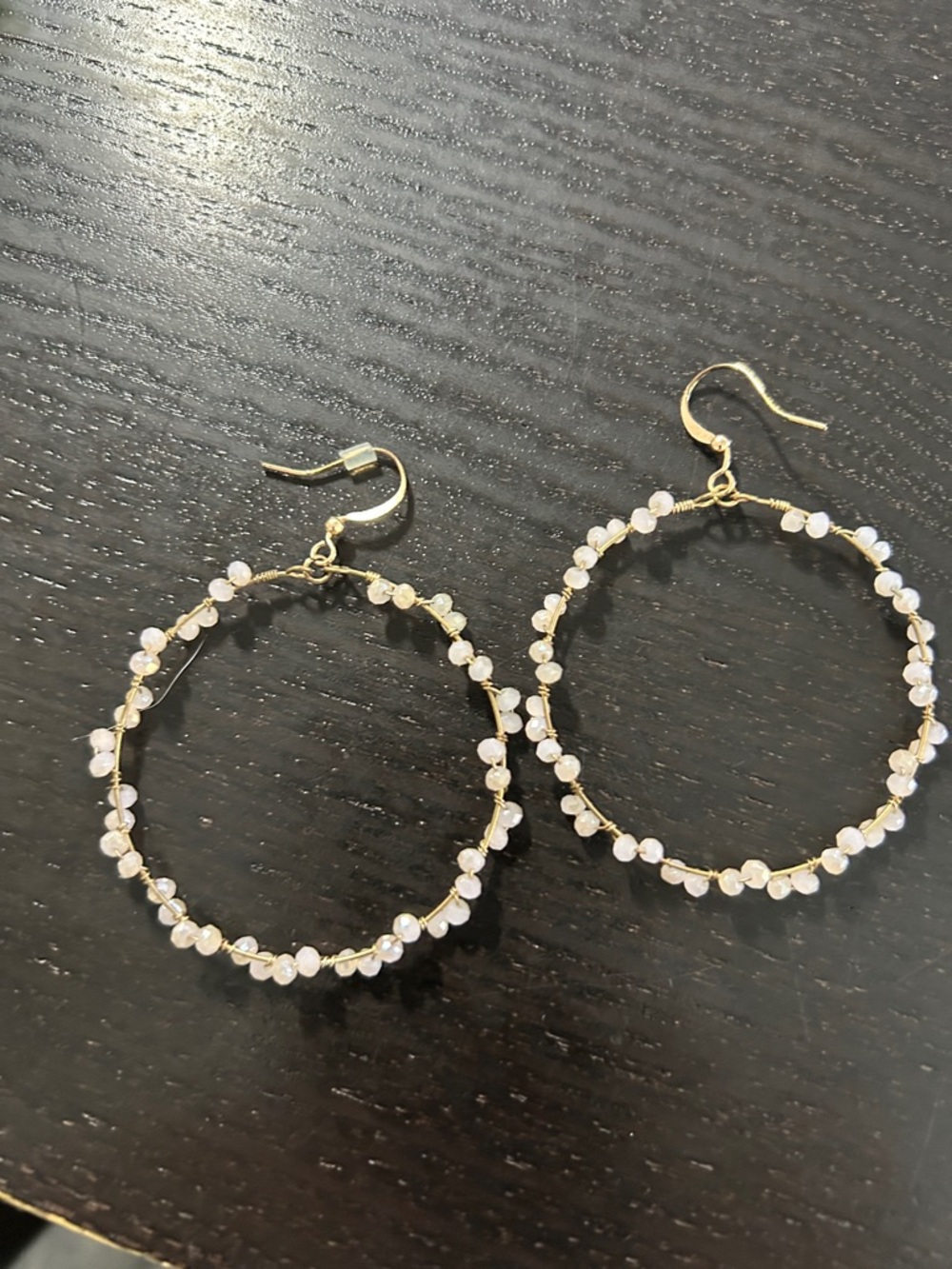 Gold Hoop Earrings with pink Bead Accents - Women Jewelry